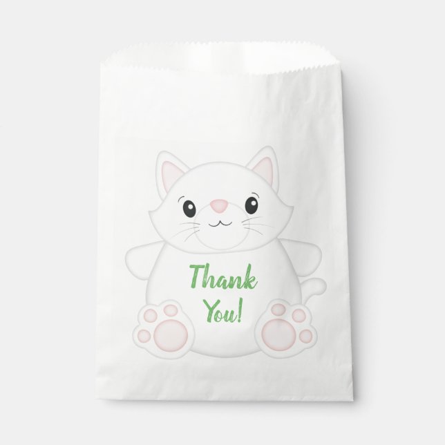Cat Birthday Party Kitty Green Favour Bags (Front)