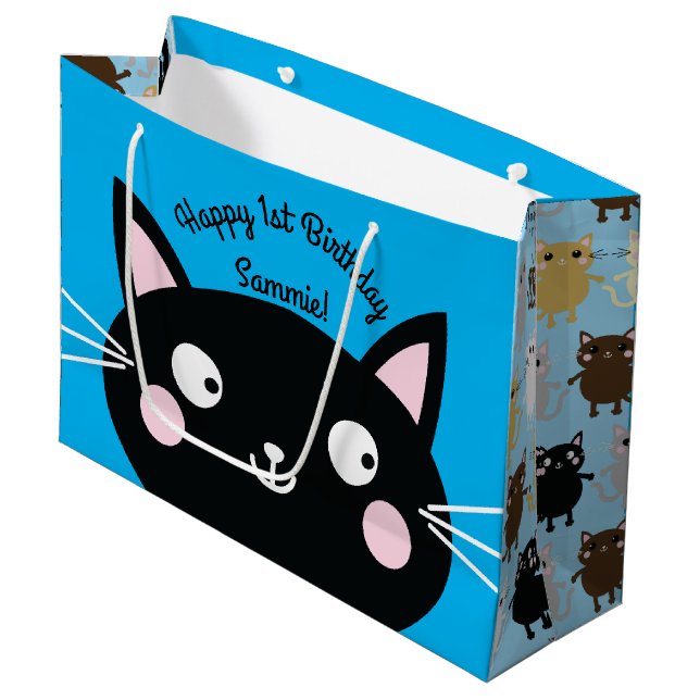 Cat Birthday Party Large Gift Bag (Front Angled)