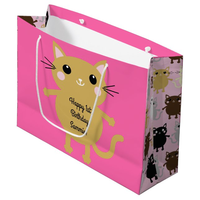 Cat Birthday Party Large Gift Bag (Front Angled)