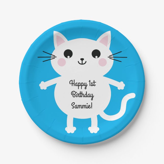 Cat Birthday Party Paper Plate (Front)