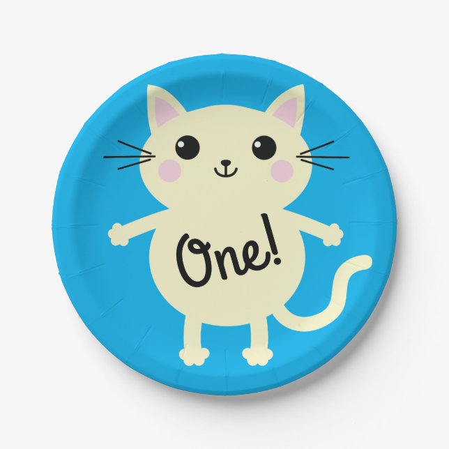 Cat Birthday Party Paper Plate (Front)
