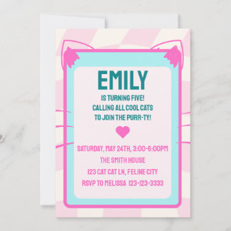 Cat Birthday Party, Retro, Throwback Invitation