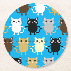 Cat Birthday Party Round Paper Coaster