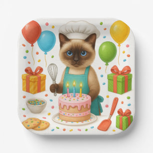 Cat Birthday Party themed with cake Paper Plate