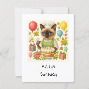 Cat Birthday Party themed with cake Postcard