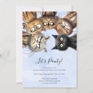 Cat Birthday Pawty Cute Personalised Invitation