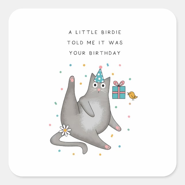 Cat Birthday Square Sticker (Front)