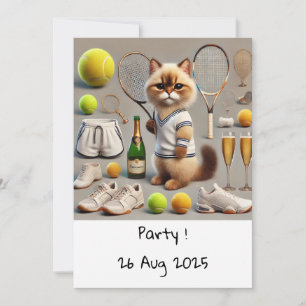 Cat Birthday Themed for Tennis Player Invitation