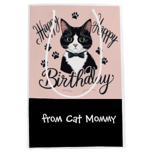 Cat Birthday themed for tuxedo Cat lovers Medium Gift Bag
