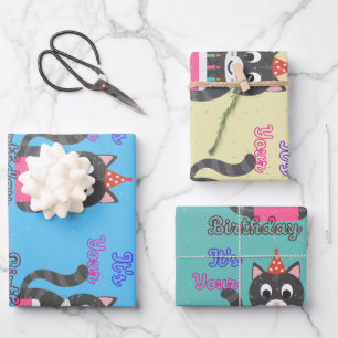 Cat Birthday Wrapping Paper Sheet