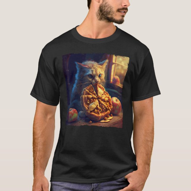 Cat Biting Apple Pie T-Shirt (Front)