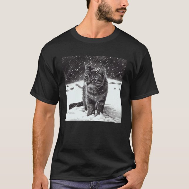 Cat Biting Snow T-Shirt (Front)