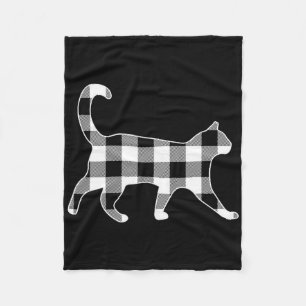 Cat Black And White Buffalo Plaid Merry Christmas Fleece Blanket