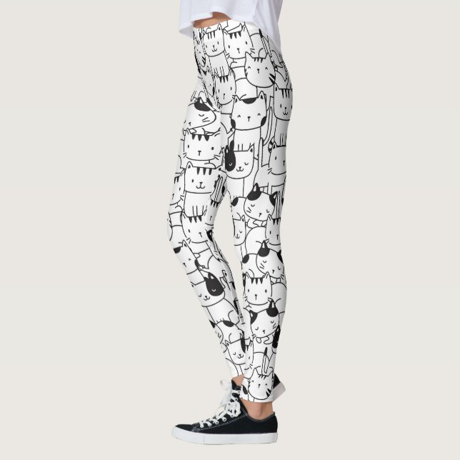 Cat Black and White Cute Pattern Leggings (Left)