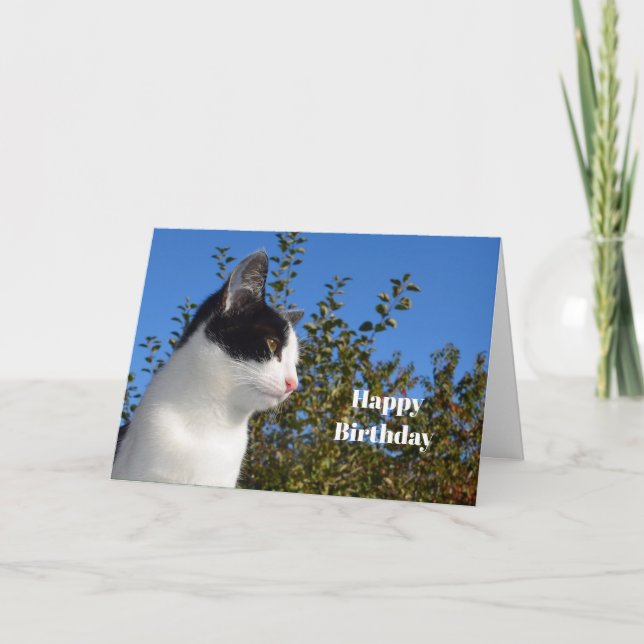 Cat Black and White Profile Photo Birthday Card (Front)