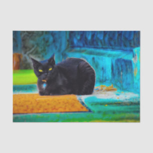 Cat Black Cute Colourful Blue Orange Decoupage Tissue Paper