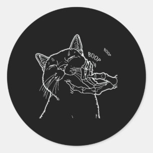 Cat Black Lover Skeleton Hand Boop Funny Halloween Classic Round Sticker