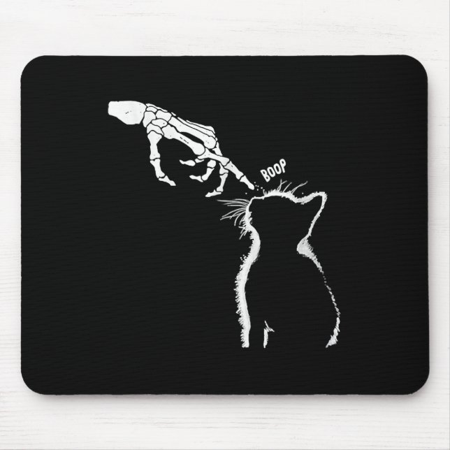 Cat Black Lover Skeleton Hand Boop Funny Halloween Mouse Pad (Front)