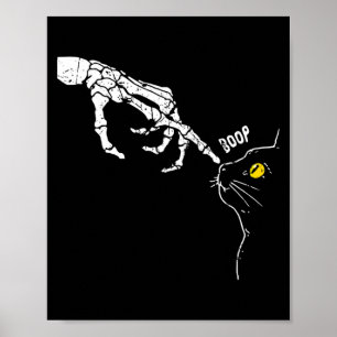 Cat Black Lover Skeleton Hand Boop Funny Halloween Poster