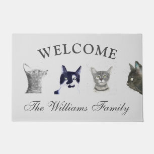 Cat Black Pets Animal Watercolor Kitten Doormat