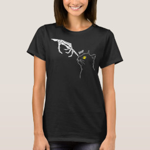 Cat Black Skeleton Hand Boop Halloween 2023 T-Shirt