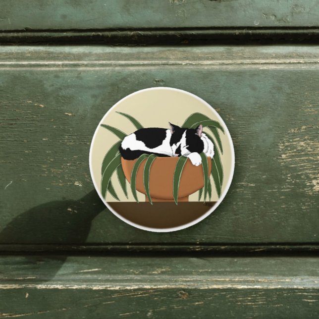 Cat Black White Plant Funny Ceramic Knob (Creator Uploaded)