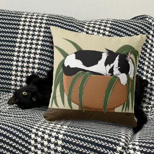 Cat Black White Plant Funny Cushion