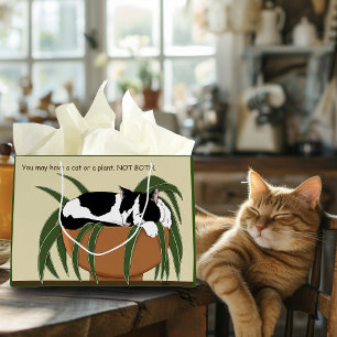 Cat Black White Plant Funny Large Gift Bag