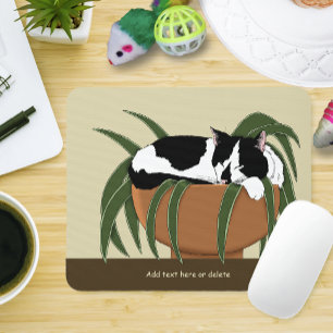 Cat Black White Plant Funny Mouse Pad