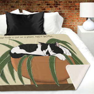 Cat Black White Plant Funny Sherpa Blanket