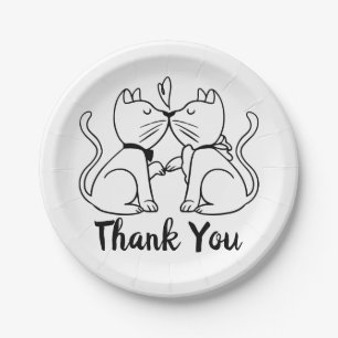 Cat Black White Wedding Party Engagement Thank You Paper Plate