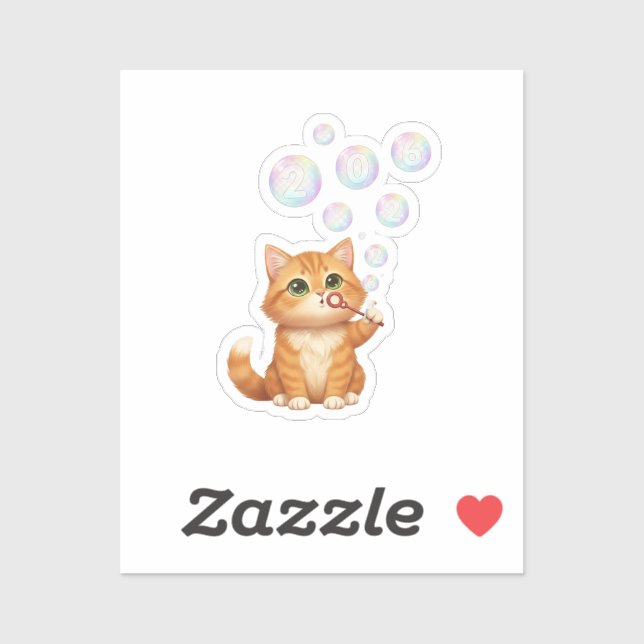  Cat Blowing Shiny Bubbles New Year 2026  (Sheet)