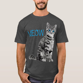 Cat  Blue Eyed Grey Meow Loves Cats  T-Shirt
