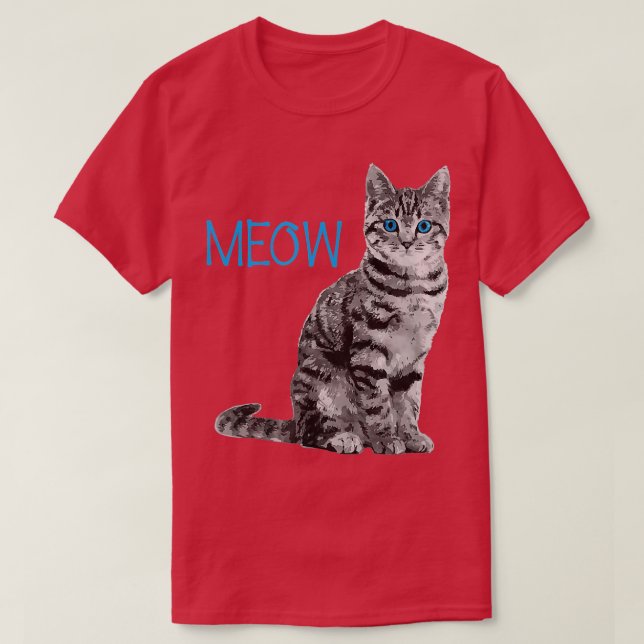 Cat  Blue Eyed Grey Meow Loves Cats  T-Shirt (Design Front)