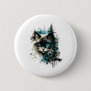 Cat Blue Eyes Cat Motif Art Forest Animal Cat  6 Cm Round Badge