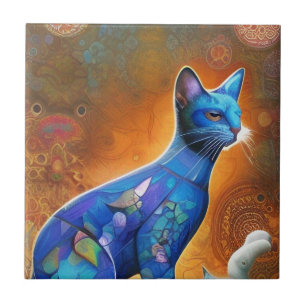 Cat blue mosaic abstract kitty voices tile