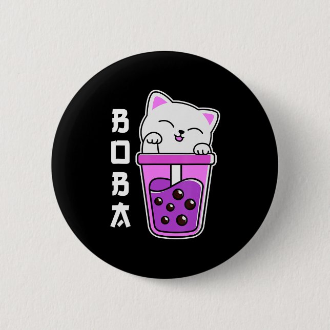 Cat Boba Anime Bubble Tea Neko Girls Kawaii Girls  6 Cm Round Badge (Front)