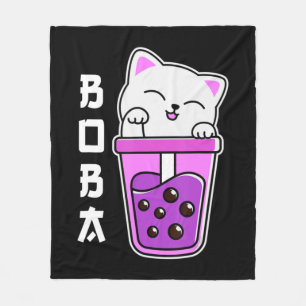 Cat Boba Anime Bubble Tea Neko Girls Kawaii Girls Fleece Blanket