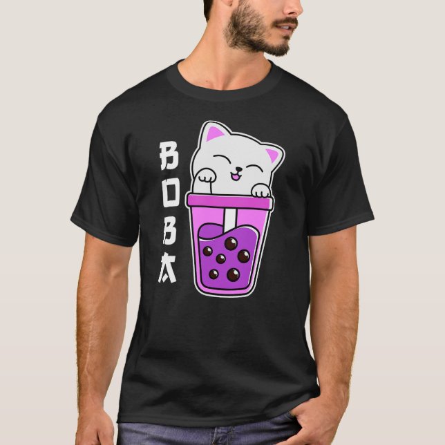 Cat Boba Anime Bubble Tea Neko Girls Kawaii Girls  T-Shirt (Front)