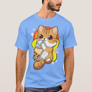 Cat Boba Bubble Milk Tea Kawaii Anime Neko Cute Ki T-Shirt