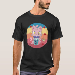 Cat Boba Bubble Tea T Anime Kawaii Neko Strawberry T-Shirt