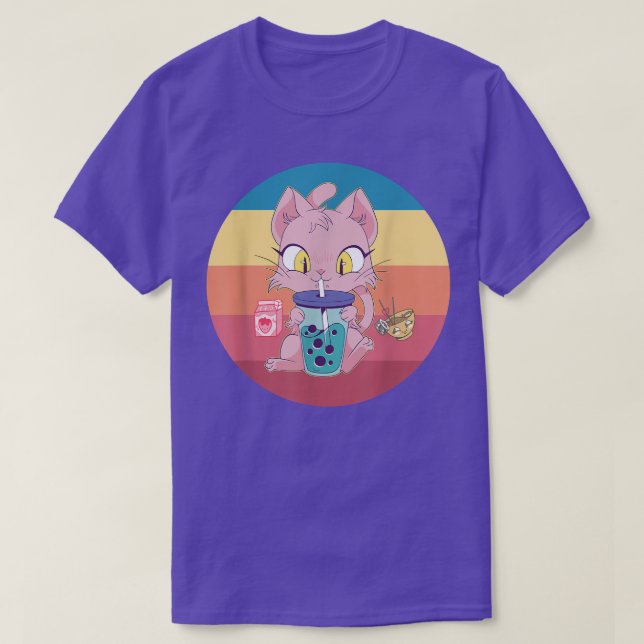 Cat Boba Bubble Tea Tshirt Anime Kawaii Neko Straw (Design Front)
