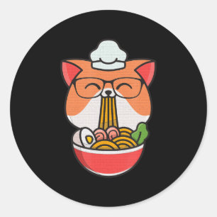 cat boba eat ramen anime kawaii neko cat eating ra classic round sticker
