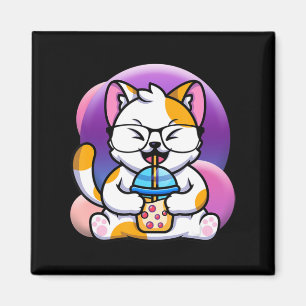 cat boba eat ramen anime kawaii neko cat eating ra magnet