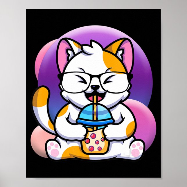 cat boba eat ramen anime kawaii neko cat eating ra poster (Front)