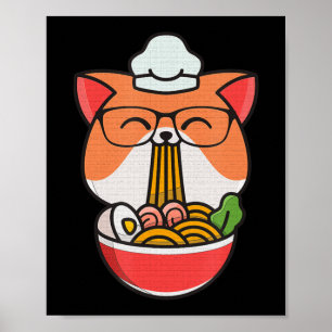cat boba eat ramen anime kawaii neko cat eating ra poster