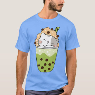 Cat boba matcha Boba bubble tea adorable anime kaw T-Shirt