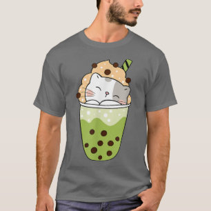 Cat boba matcha Boba bubble tea adorable anime kaw T-Shirt