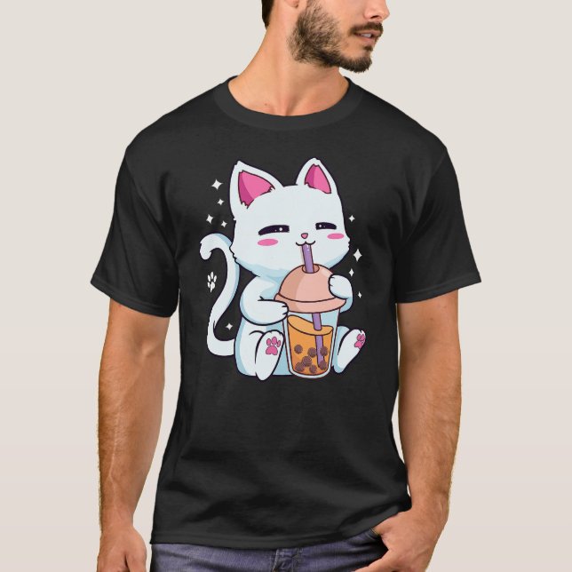 Cat Boba Shirt Bubble Tea Women Girls Kawaii Anime (Front)