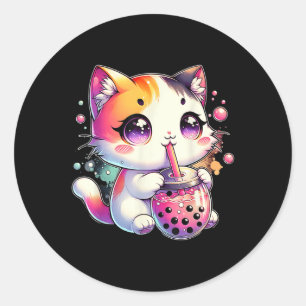 Cat Boba Tea Anime Japanese Kawaii Neko Bubble Tea Classic Round Sticker